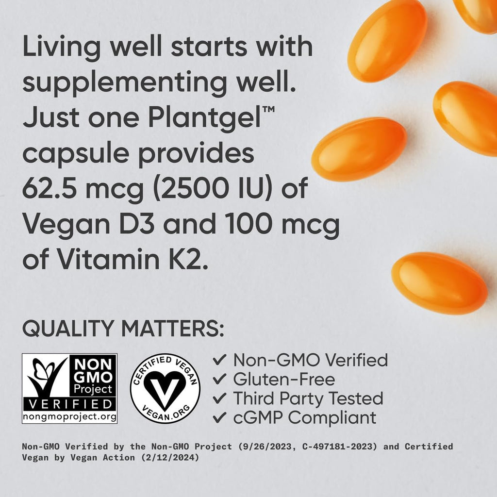 Sports Research® Vitamin D3 + K2 w/ Coconut Oil - Vegan Vitamin D 5000iu & Mk7 Vitamin K 100mcg