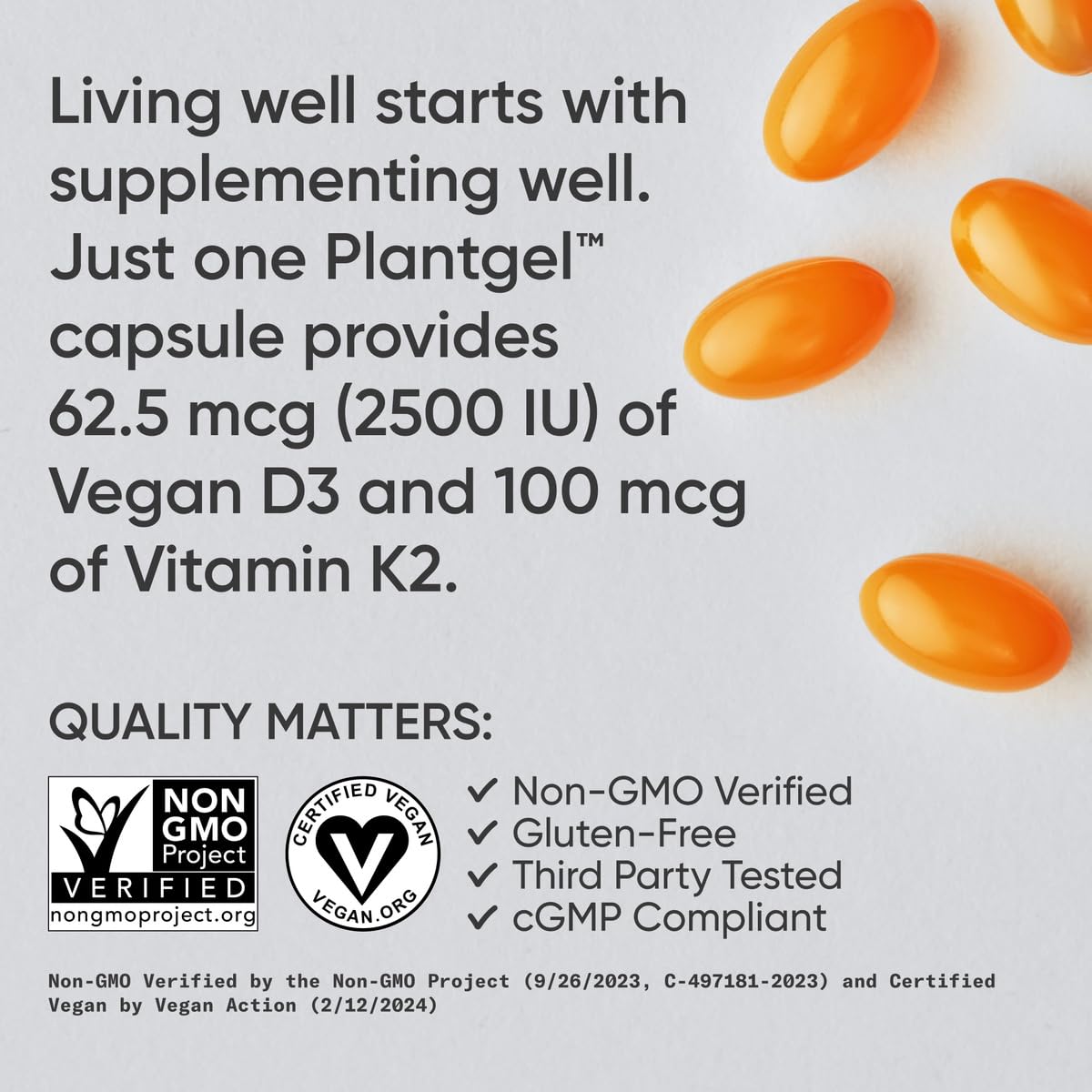 Sports Research® Vitamin D3 + K2 w/ Coconut Oil - Vegan Vitamin D 5000iu & Mk7 Vitamin K 100mcg