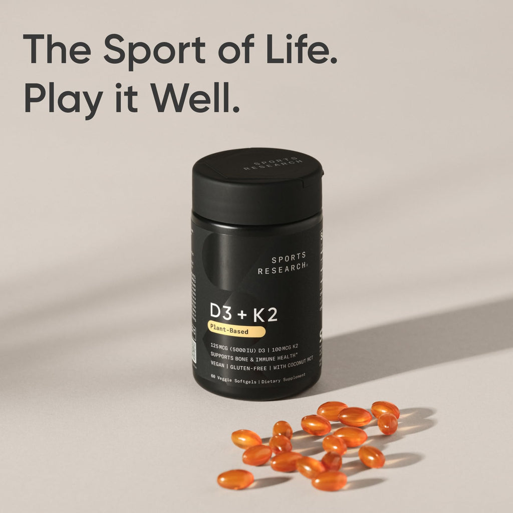 Sports Research® Vitamin D3 + K2 w/ Coconut Oil - Vegan Vitamin D 5000iu & Mk7 Vitamin K 100mcg