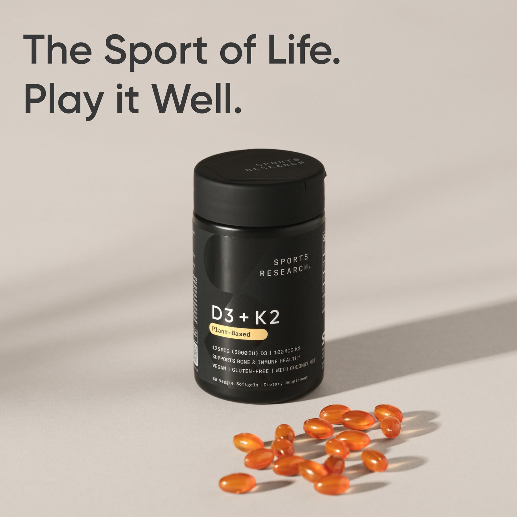 Sports Research® Vitamin D3 + K2 w/ Coconut Oil - Vegan Vitamin D 5000iu & Mk7 Vitamin K 100mcg