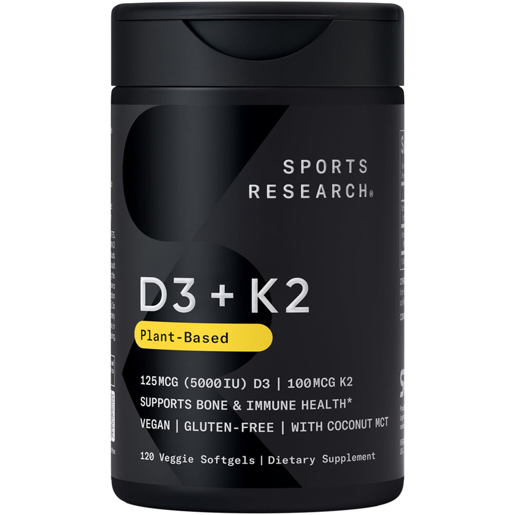 Sports Research® Vitamin D3 + K2 w/ Coconut Oil - Vegan Vitamin D 5000iu & Mk7 Vitamin K 100mcg