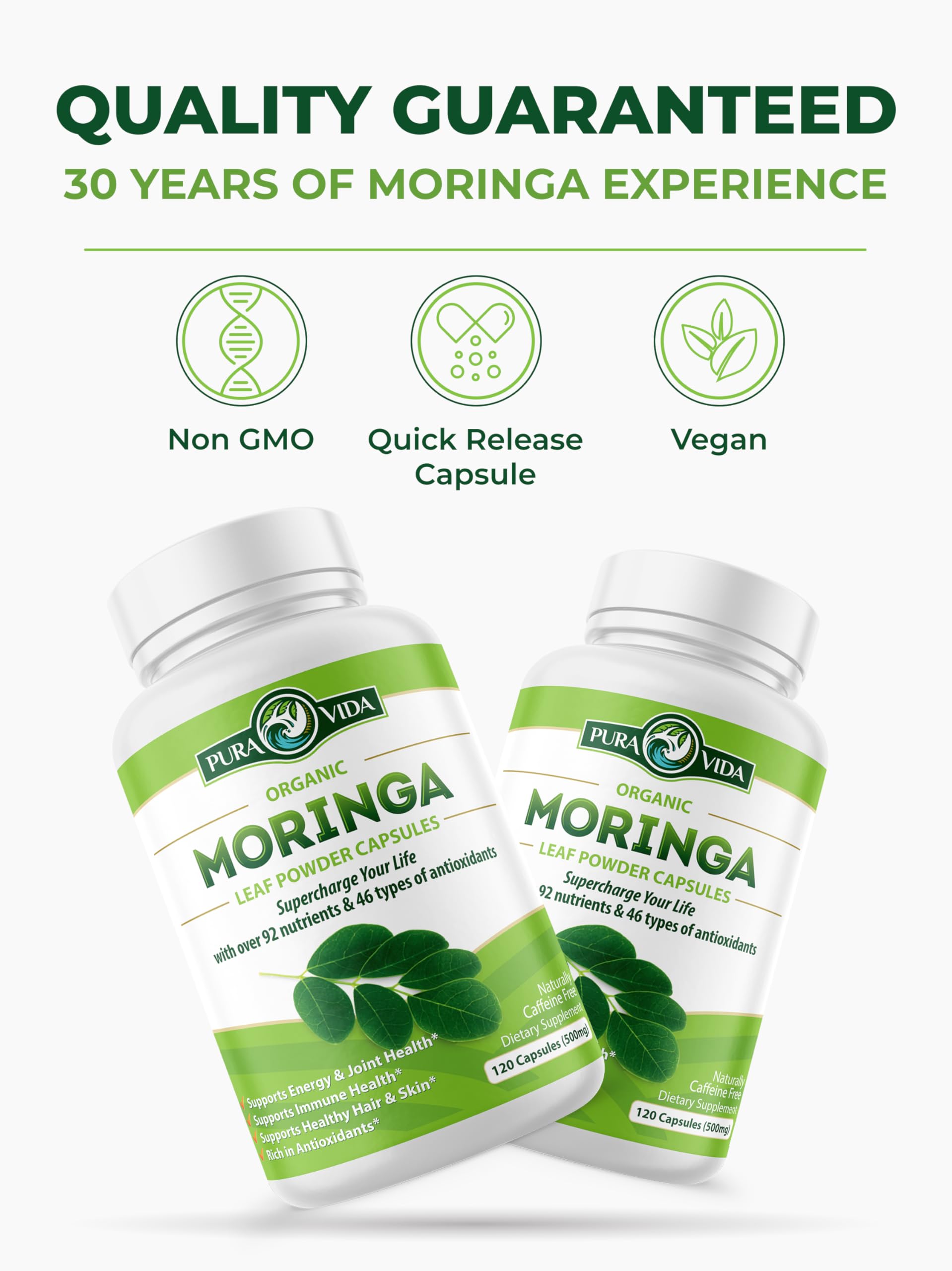 PURA VIDA MORINGA Capsules Single Origin Moringa Powder Organic