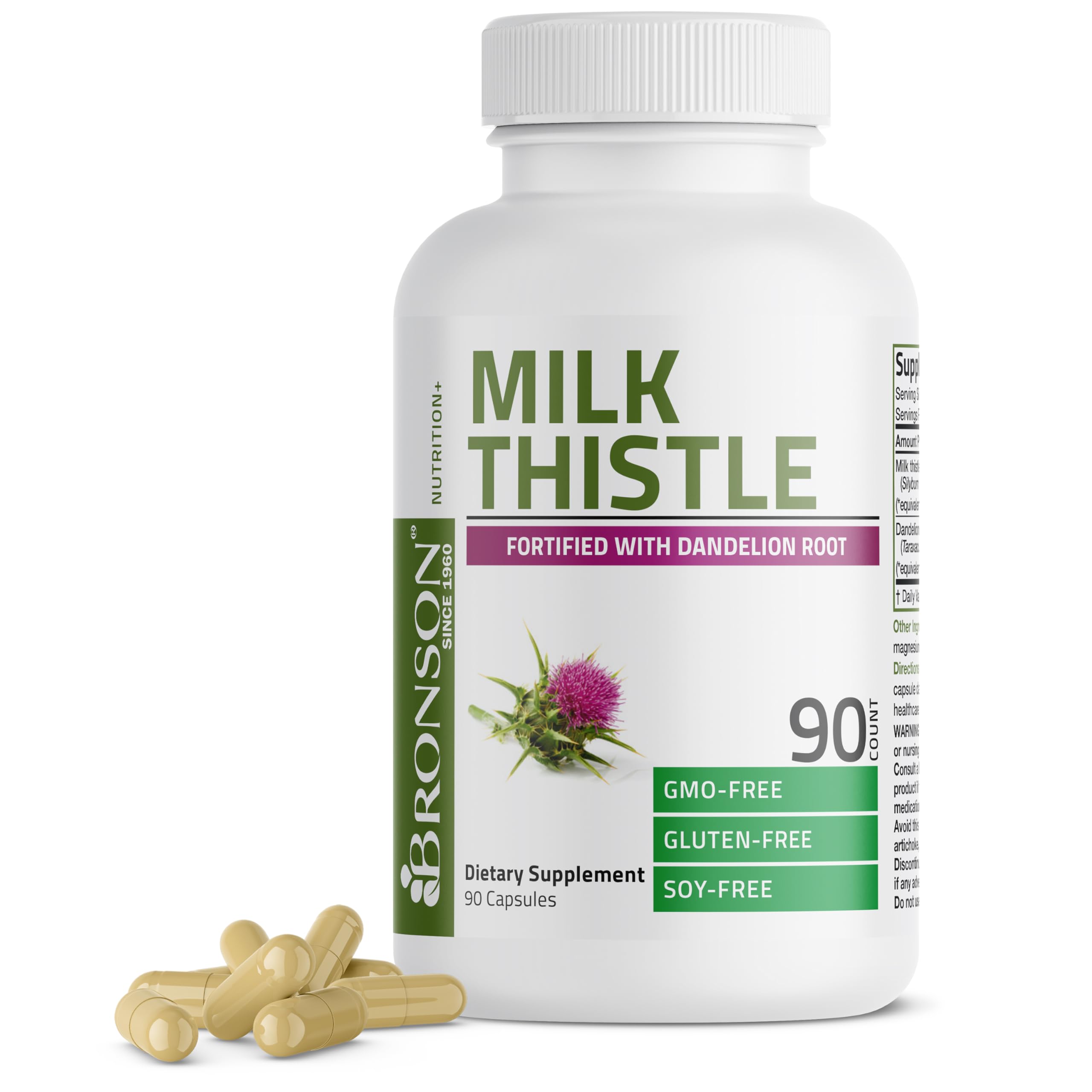 Bronson Milk Thistle Silymarin Marianum & Dandelion Root Liver Health Support, Antioxidant Support, Detox, 120 Capsules