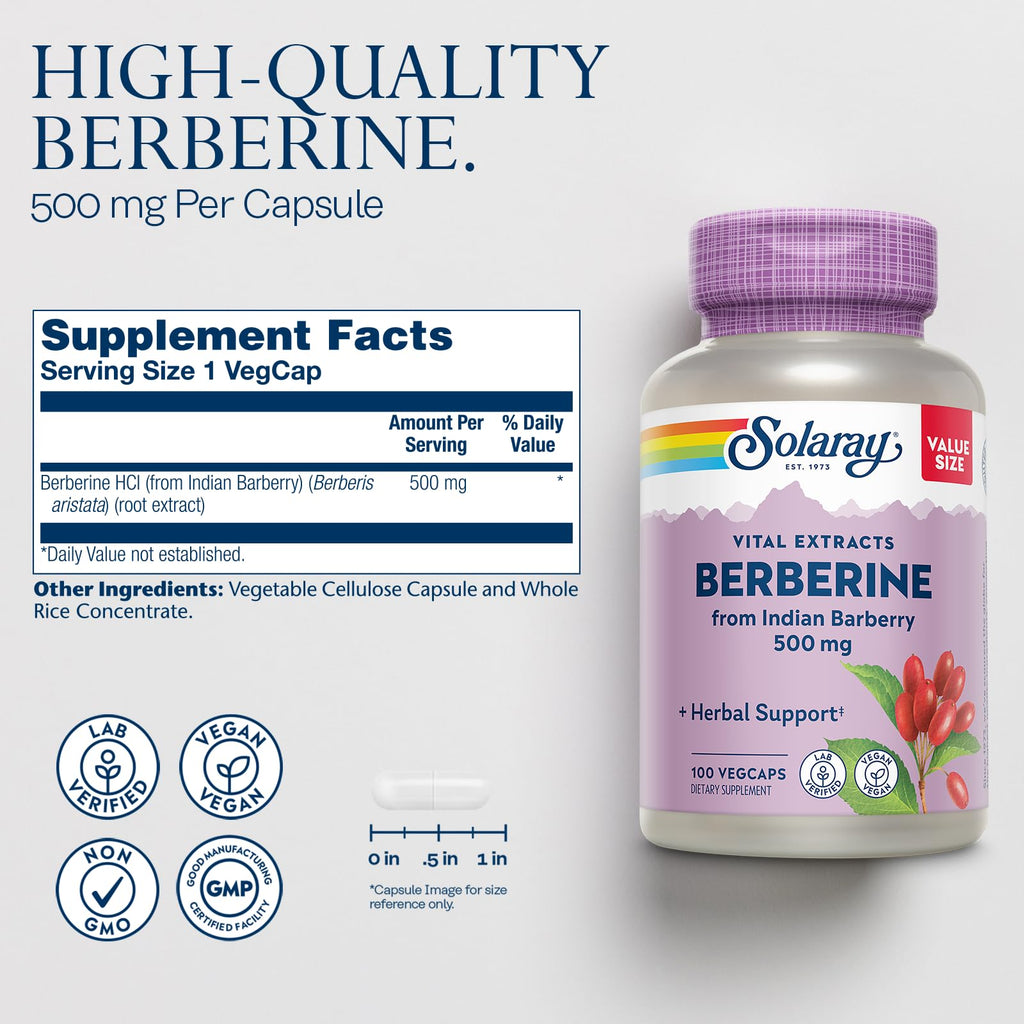 SOLARAY Berberine 500mg - Berberine Supplement for a Healthy
