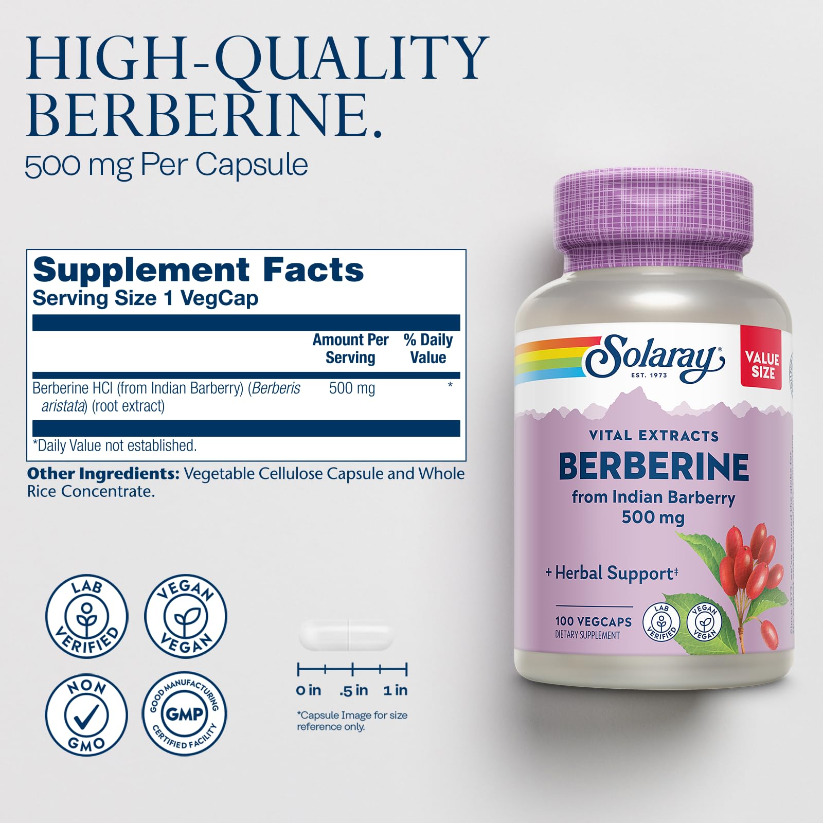 SOLARAY Berberine 500mg - Berberine Supplement for a Healthy