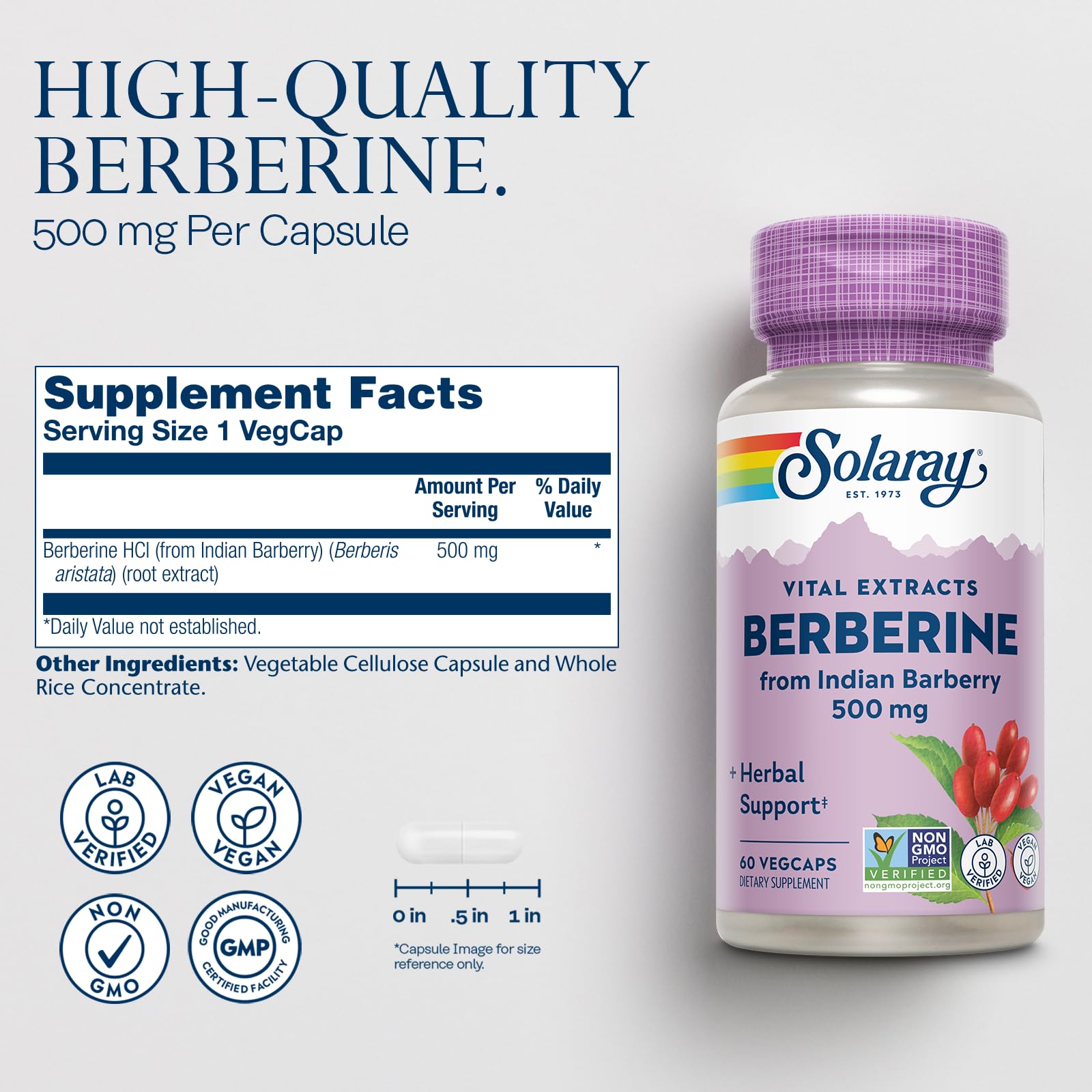 SOLARAY Berberine 500mg - Berberine Supplement for a Healthy