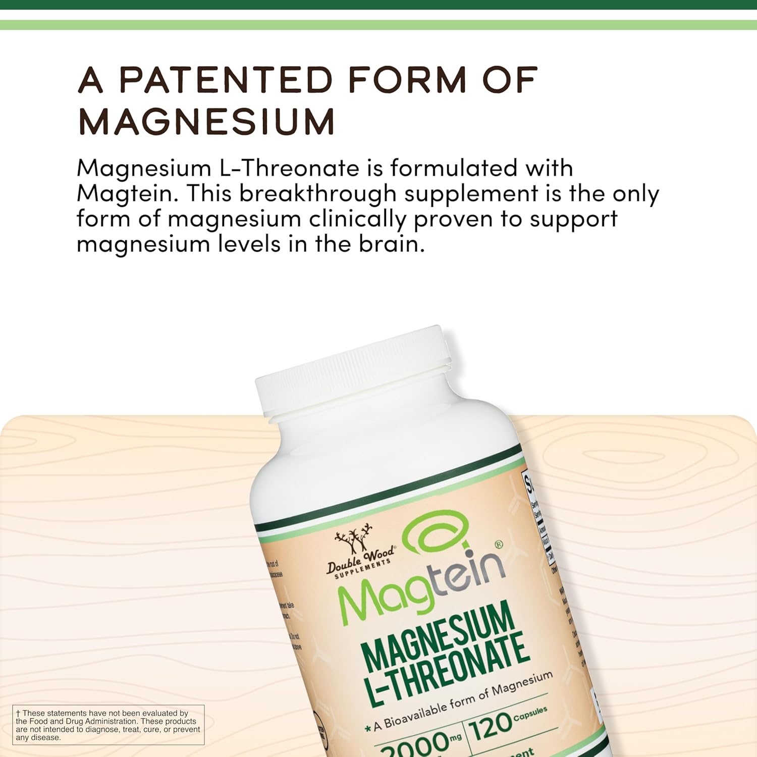 Magnesium L Threonate, Magtein, Sleep and Cognitive Support – High Absorption – Most Bioavailable Form of Magnesium – 2,000 mg – 120 Capsules