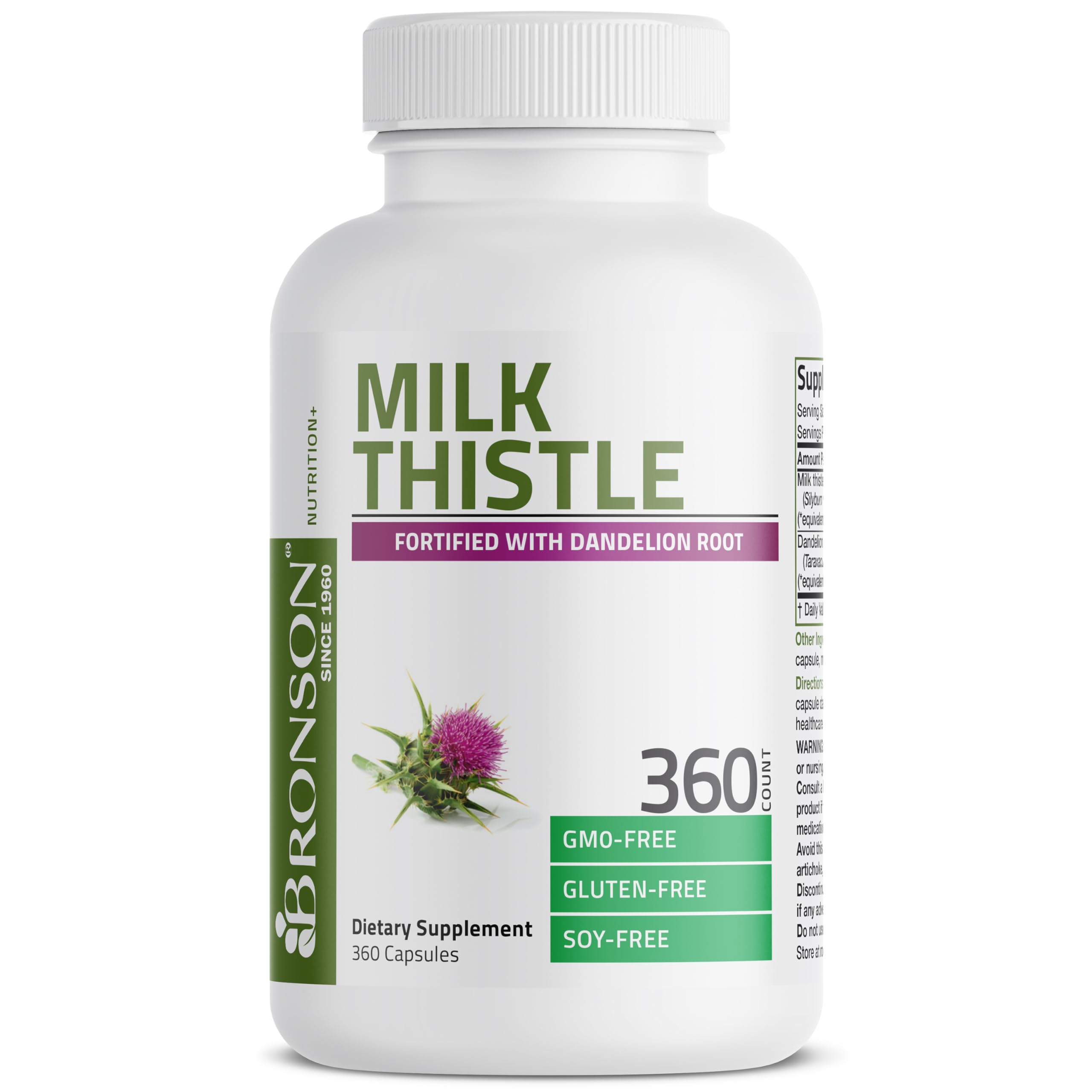 Bronson Milk Thistle Silymarin Marianum & Dandelion Root Liver Health Support, Antioxidant Support, Detox, 120 Capsules