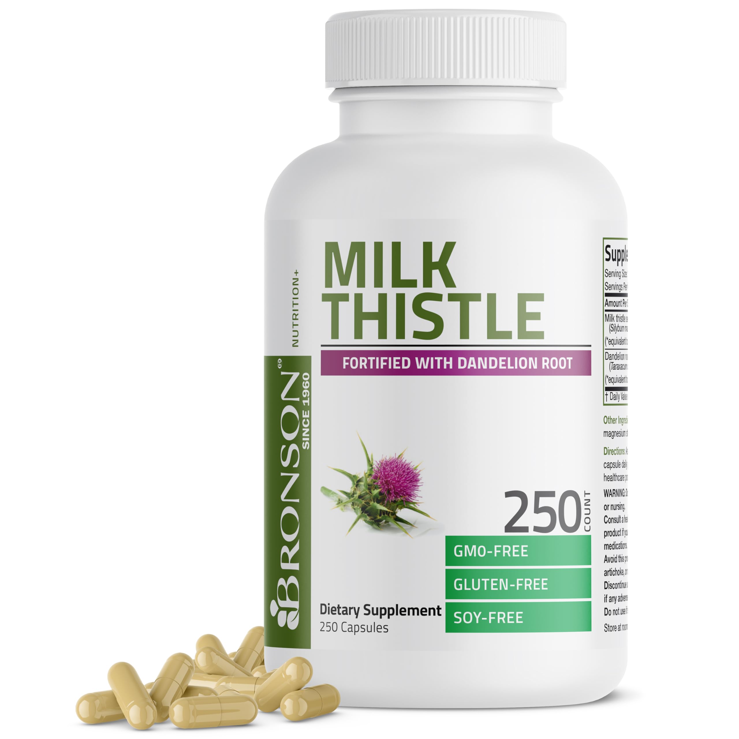 Bronson Milk Thistle Silymarin Marianum & Dandelion Root Liver Health Support, Antioxidant Support, Detox, 120 Capsules