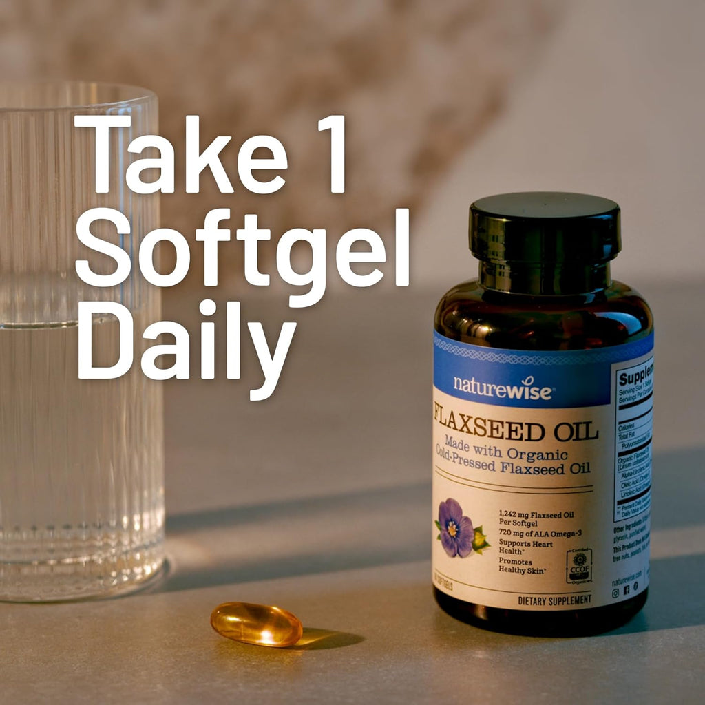 NatureWise Flaxseed Oil 1,242 mg, Fish Free Omega 3 6 9 with 720mg ALA