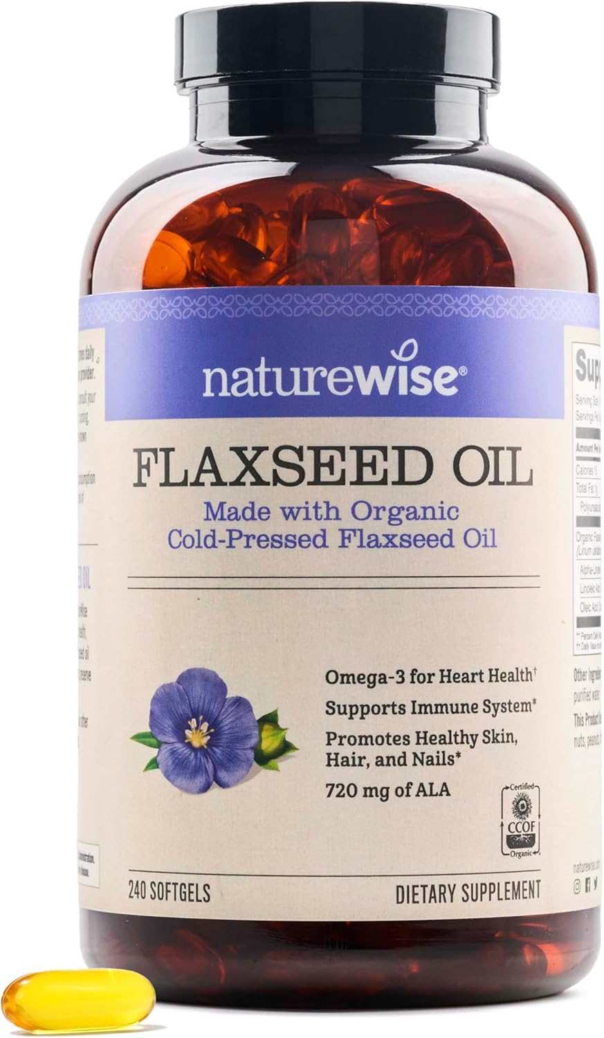 NatureWise Flaxseed Oil 1,242 mg, Fish Free Omega 3 6 9 with 720mg ALA