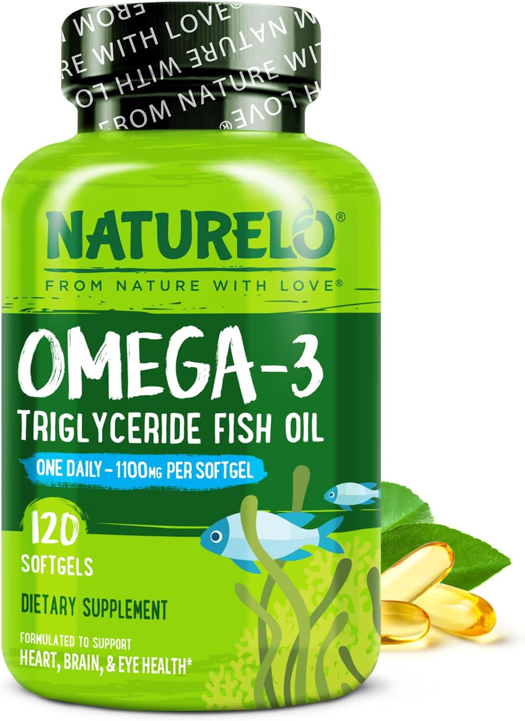 NATURELO Burpless Omega 3 Fish Oil Supplement - 1100mg Triglyceride Omega-3