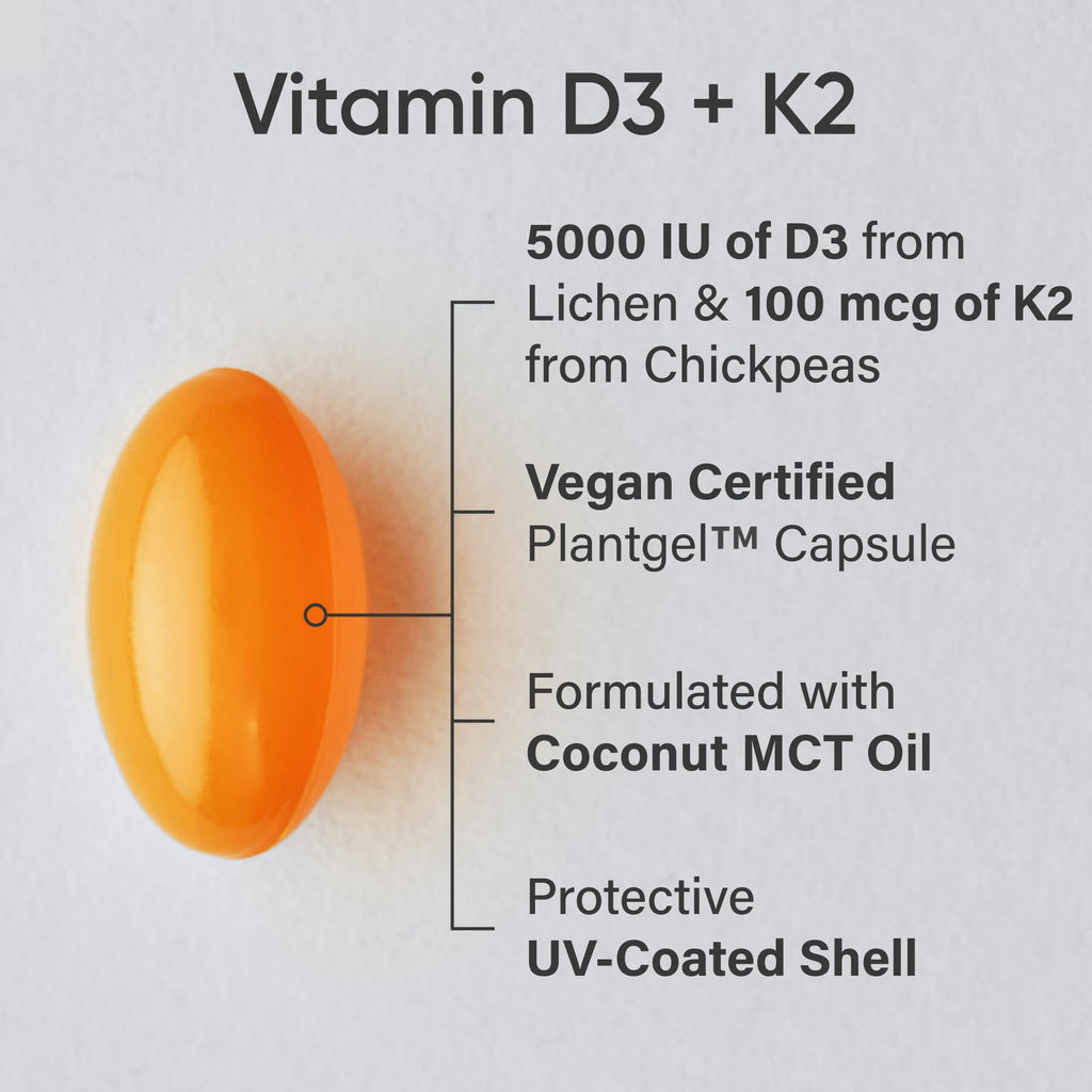 Sports Research® Vitamin D3 + K2 w/ Coconut Oil - Vegan Vitamin D 5000iu & Mk7 Vitamin K 100mcg