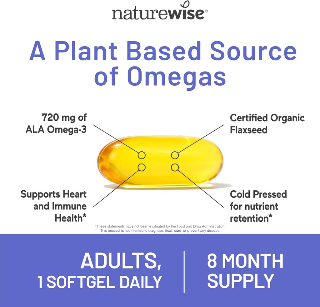 NatureWise Flaxseed Oil 1,242 mg, Fish Free Omega 3 6 9 with 720mg ALA