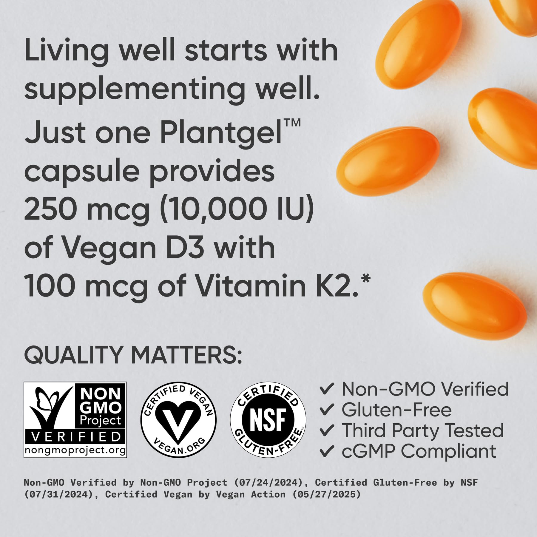 Sports Research® Vitamin D3 + K2 w/ Coconut Oil - Vegan Vitamin D 5000iu & Mk7 Vitamin K 100mcg