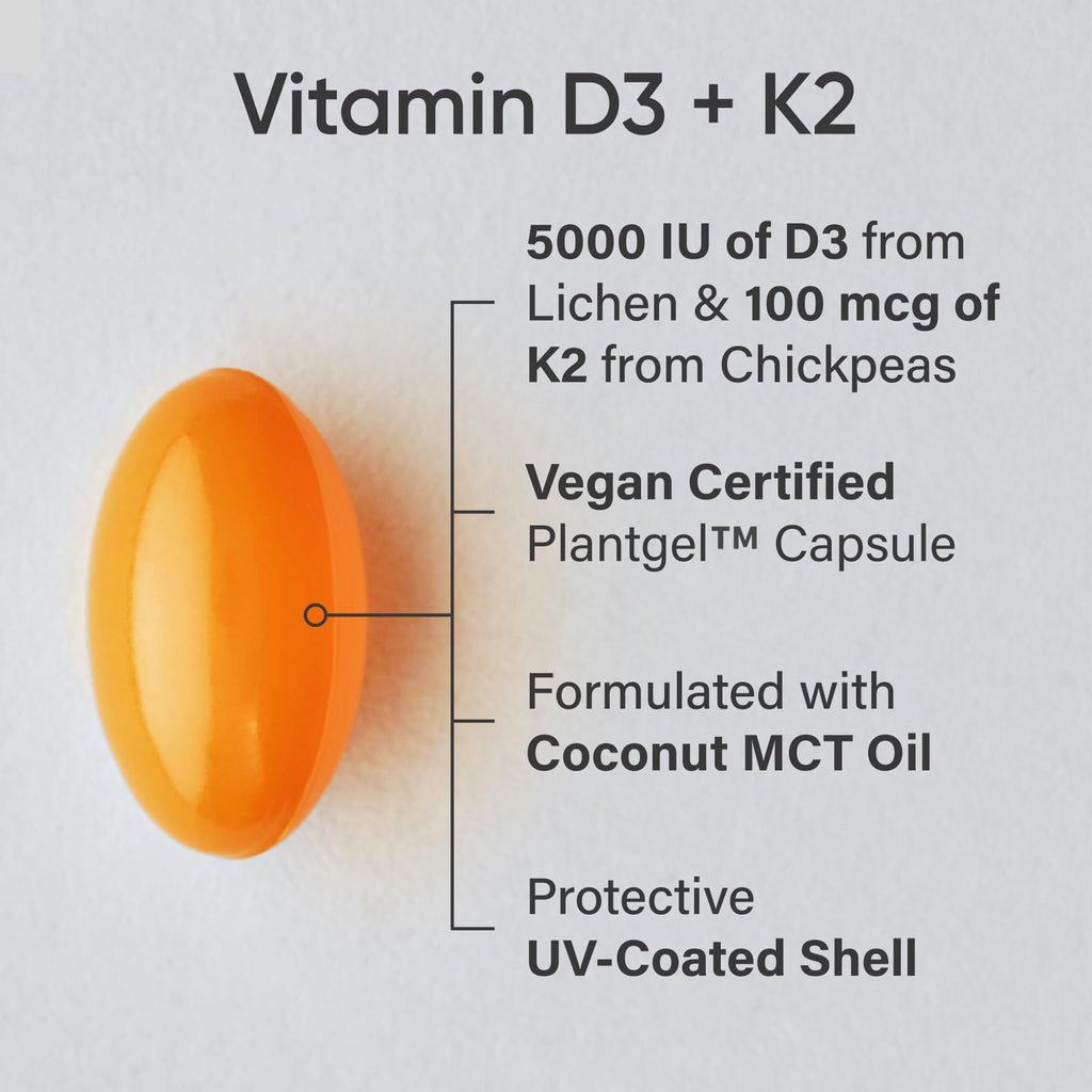 Sports Research® Vitamin D3 + K2 w/ Coconut Oil - Vegan Vitamin D 5000iu & Mk7 Vitamin K 100mcg
