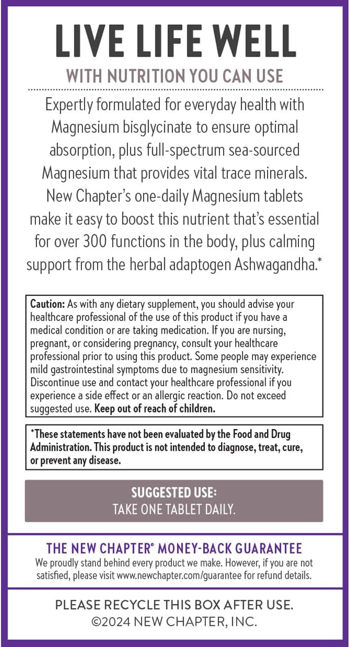 New Chapter Magnesium + Ashwagandha Supplement, 325 mg with Magnesium Glycinate