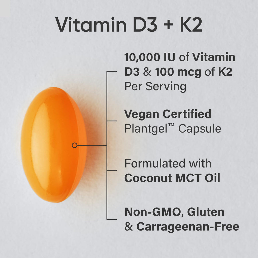 Sports Research® Vitamin D3 + K2 w/ Coconut Oil - Vegan Vitamin D 5000iu & Mk7 Vitamin K 100mcg