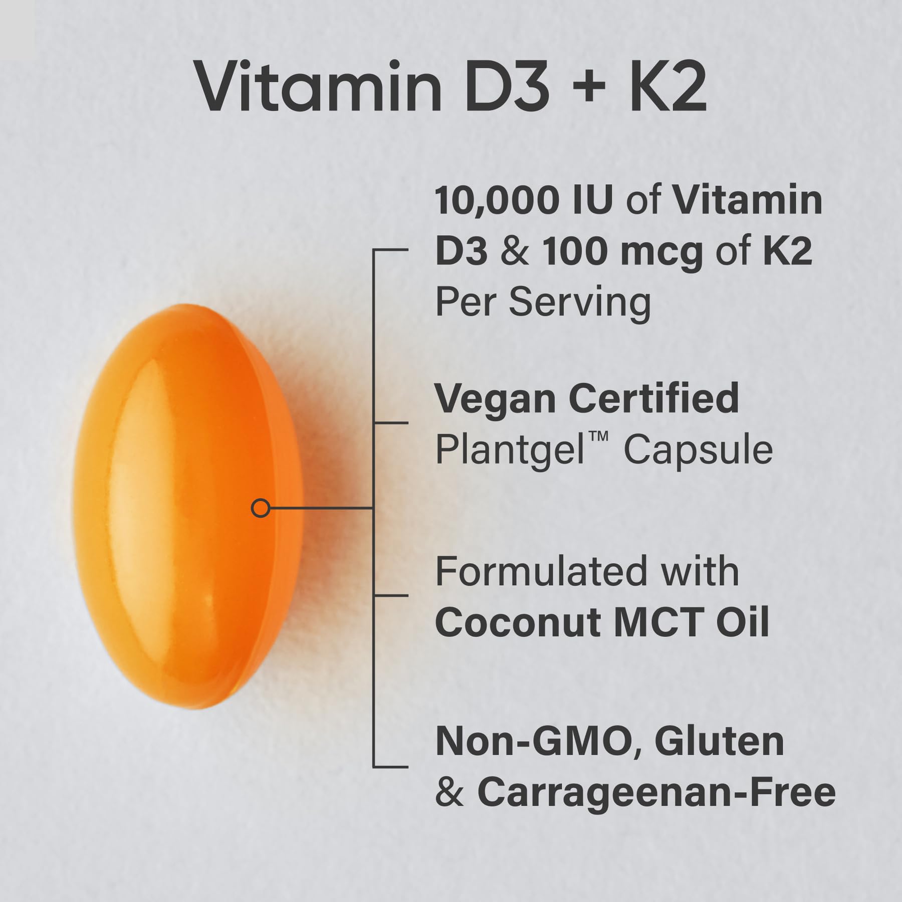 Sports Research® Vitamin D3 + K2 w/ Coconut Oil - Vegan Vitamin D 5000iu & Mk7 Vitamin K 100mcg