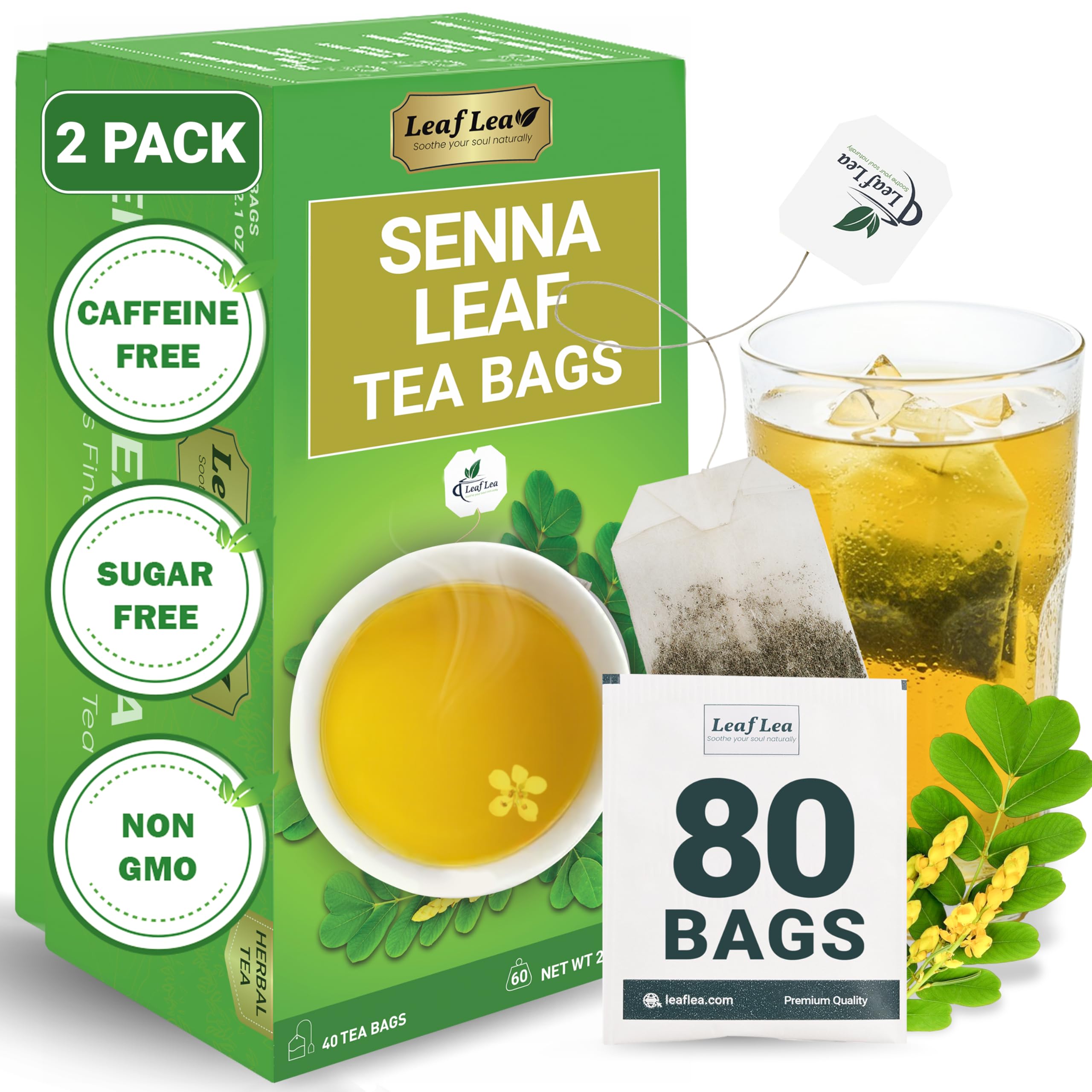 LeafLea 40 Turmeric Ginger Cinnamon Tea Bags, 100% Natural Ingredients Herbal Tea