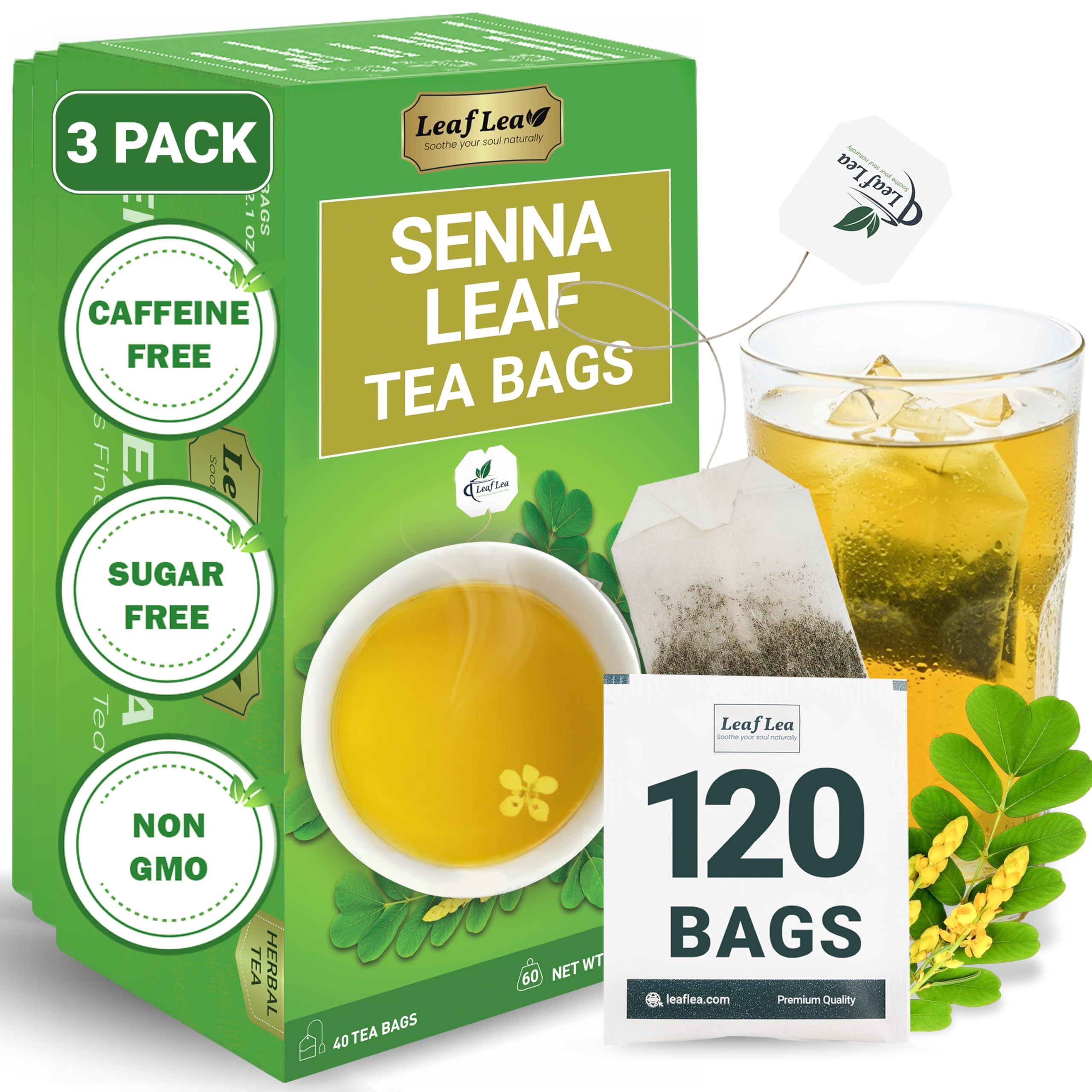 LeafLea 40 Turmeric Ginger Cinnamon Tea Bags, 100% Natural Ingredients Herbal Tea