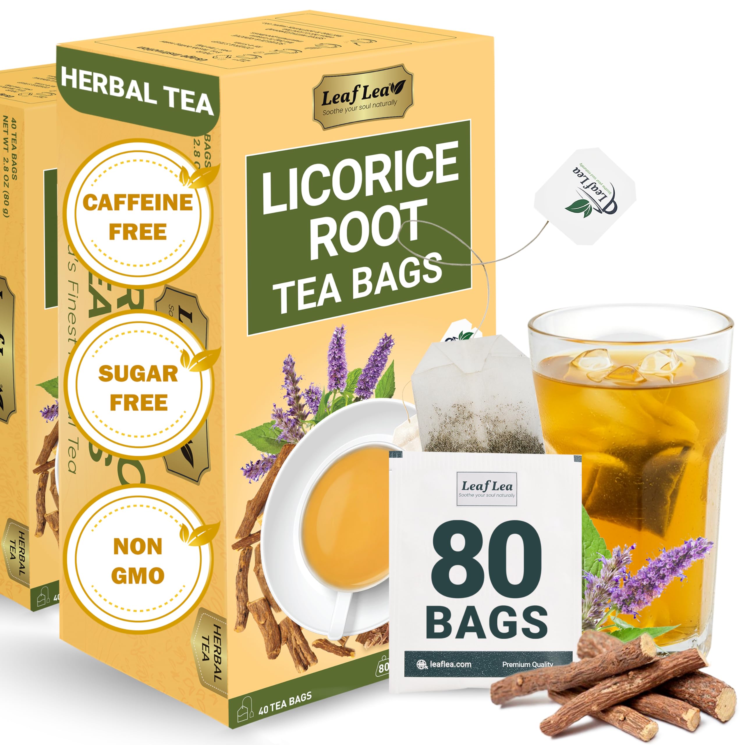 LeafLea 40 Turmeric Ginger Cinnamon Tea Bags, 100% Natural Ingredients Herbal Tea