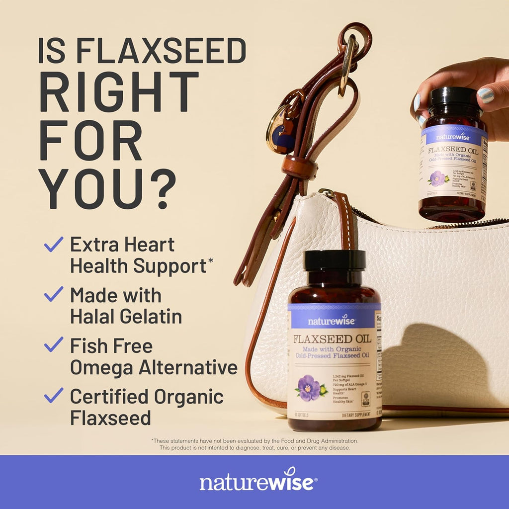 NatureWise Flaxseed Oil 1,242 mg, Fish Free Omega 3 6 9 with 720mg ALA