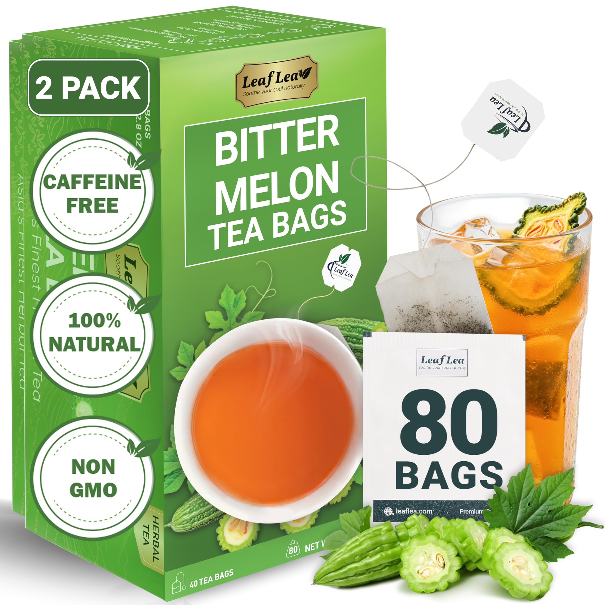 LeafLea 40 Turmeric Ginger Cinnamon Tea Bags, 100% Natural Ingredients Herbal Tea