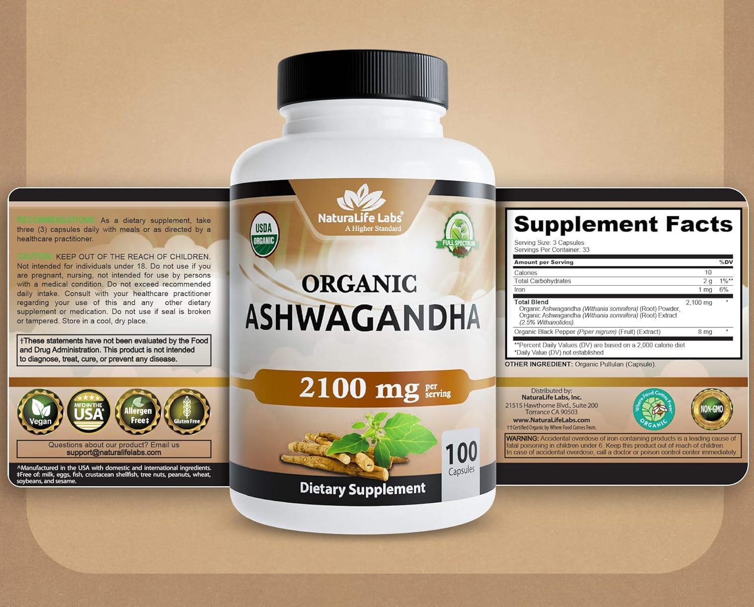 NaturaLife Labs Organic Ashwagandha 2100 mg