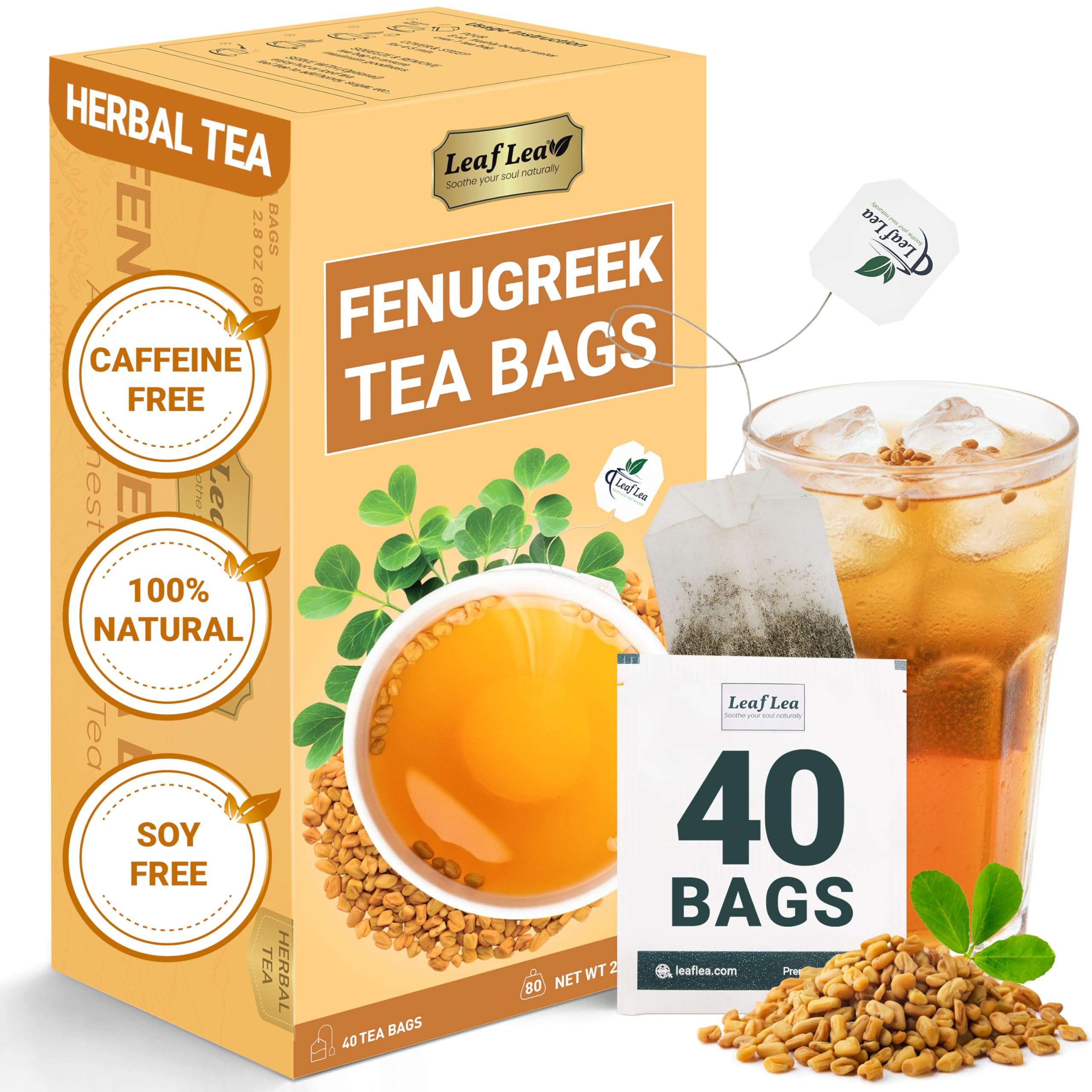 LeafLea 40 Turmeric Ginger Cinnamon Tea Bags, 100% Natural Ingredients Herbal Tea