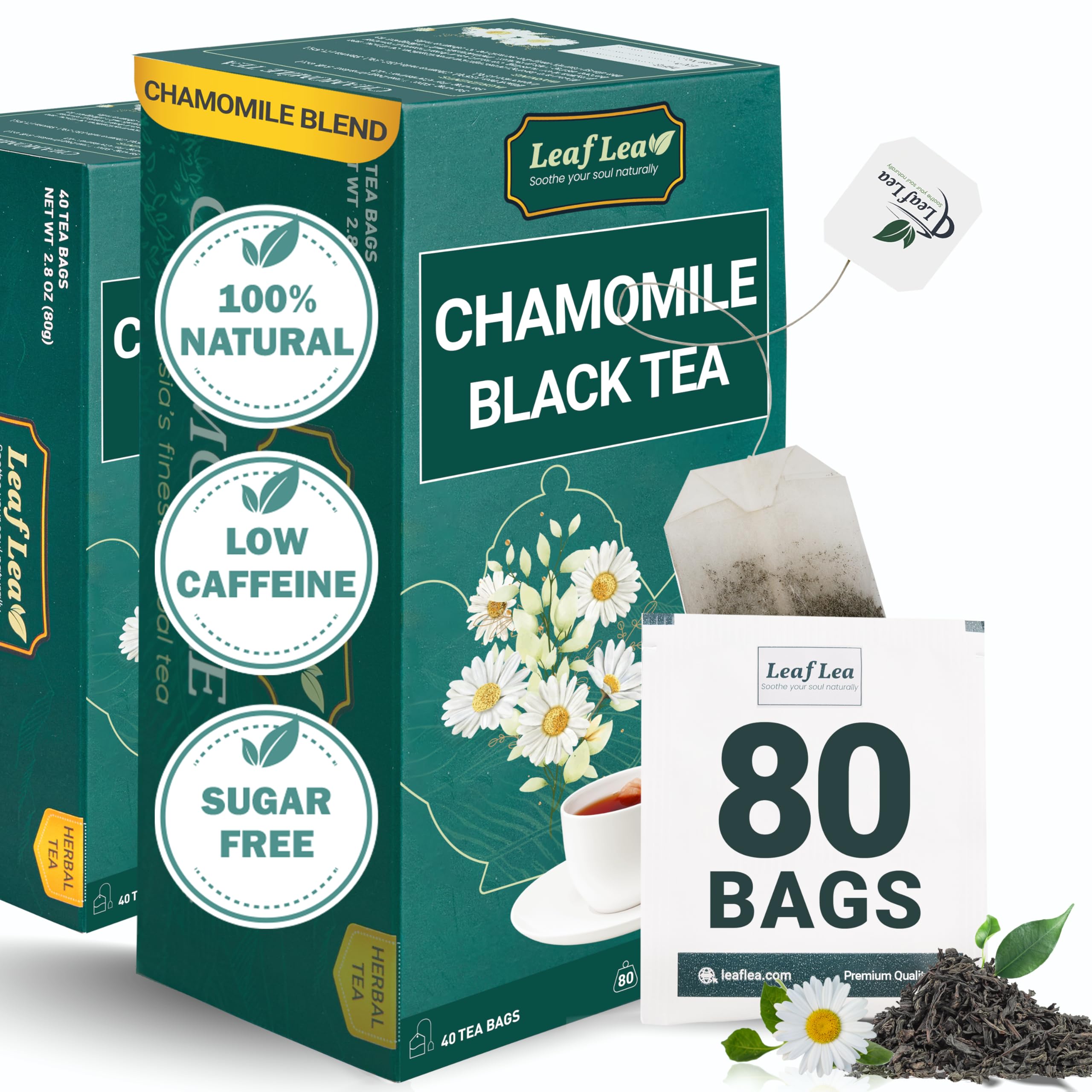 LeafLea 40 Turmeric Ginger Cinnamon Tea Bags, 100% Natural Ingredients Herbal Tea