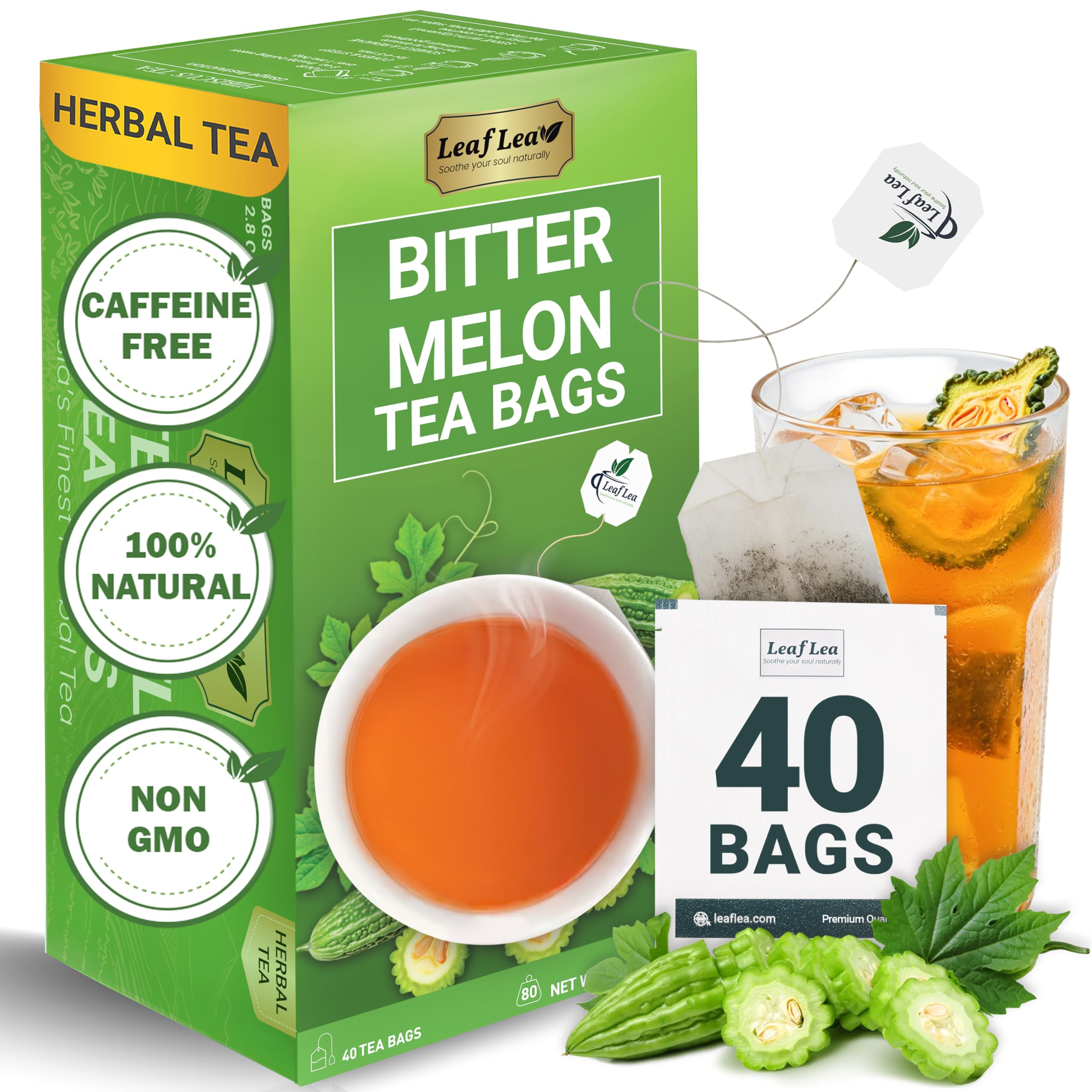 LeafLea 40 Turmeric Ginger Cinnamon Tea Bags, 100% Natural Ingredients Herbal Tea