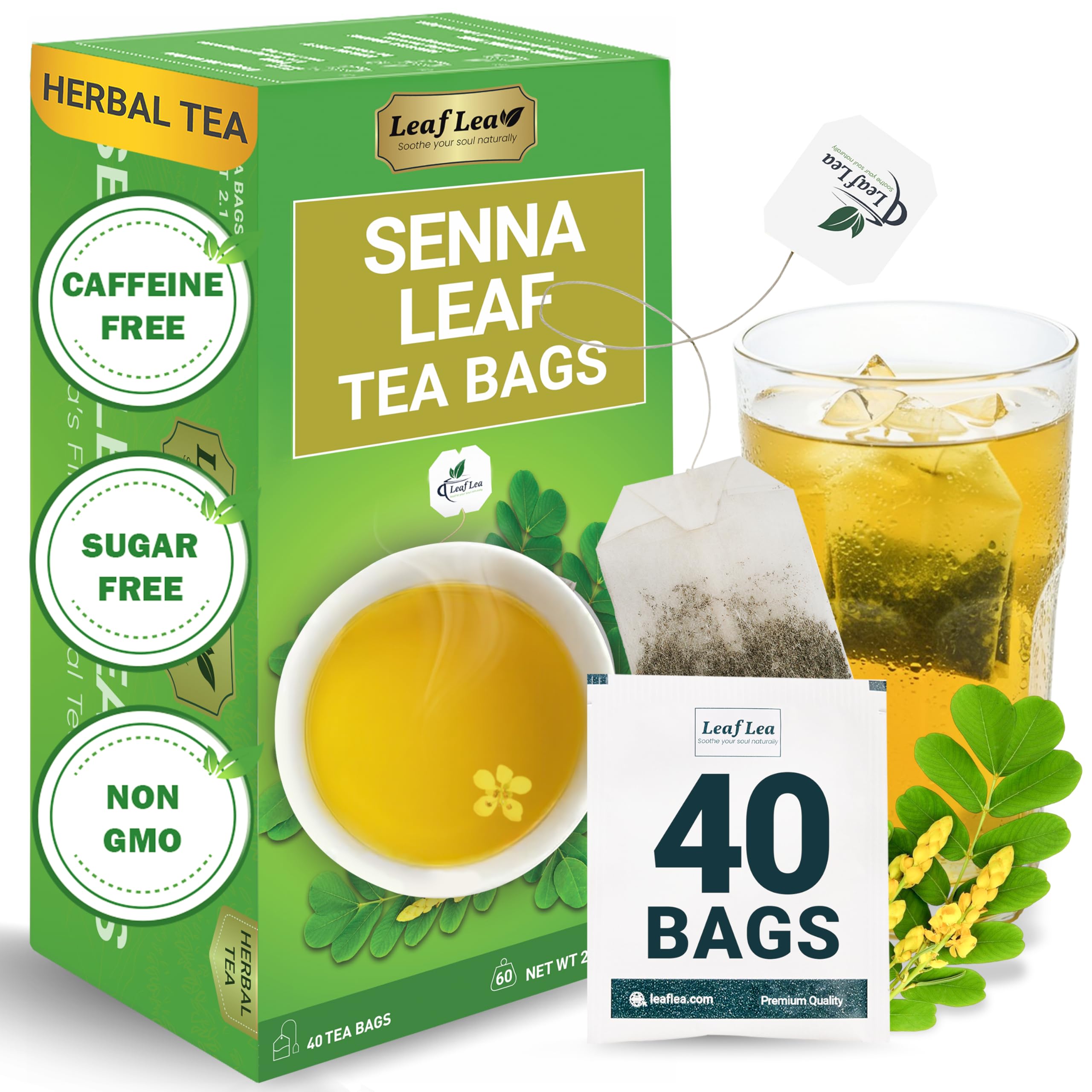 LeafLea 40 Turmeric Ginger Cinnamon Tea Bags, 100% Natural Ingredients Herbal Tea