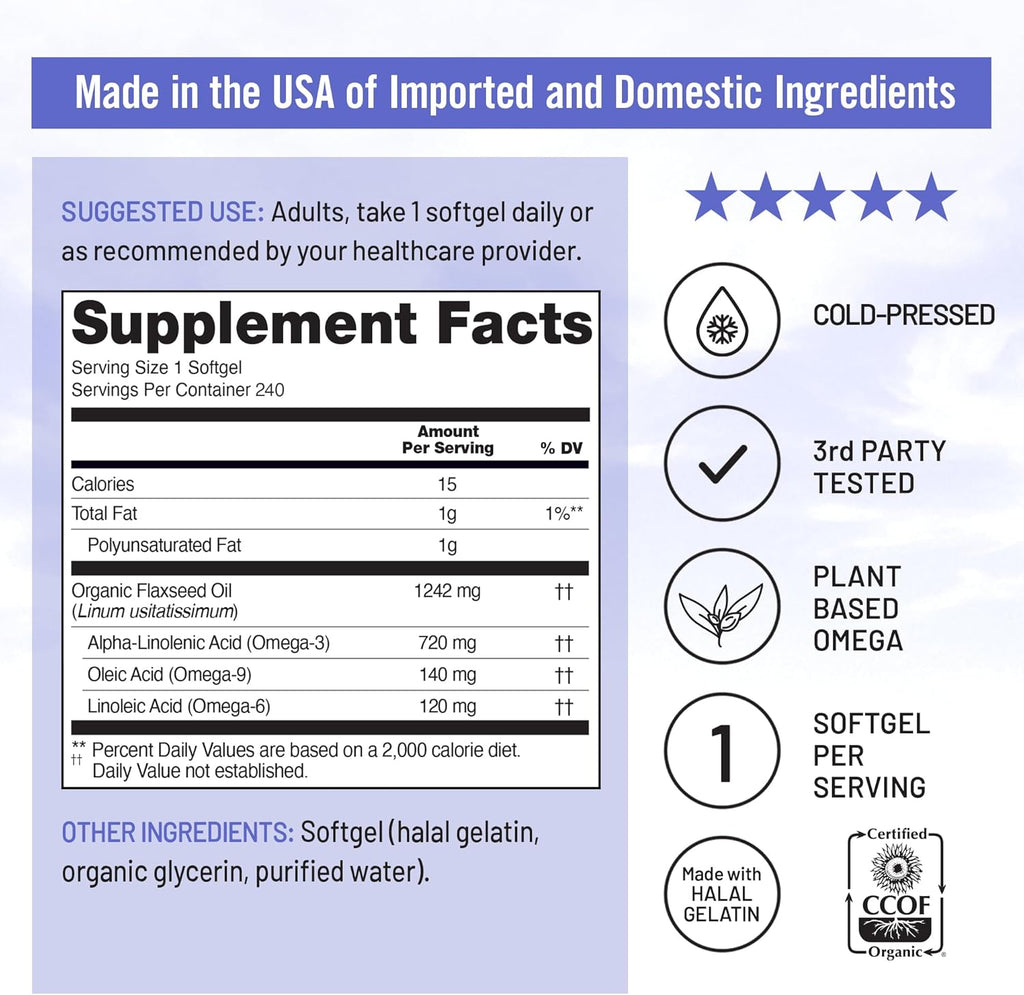 NatureWise Flaxseed Oil 1,242 mg, Fish Free Omega 3 6 9 with 720mg ALA