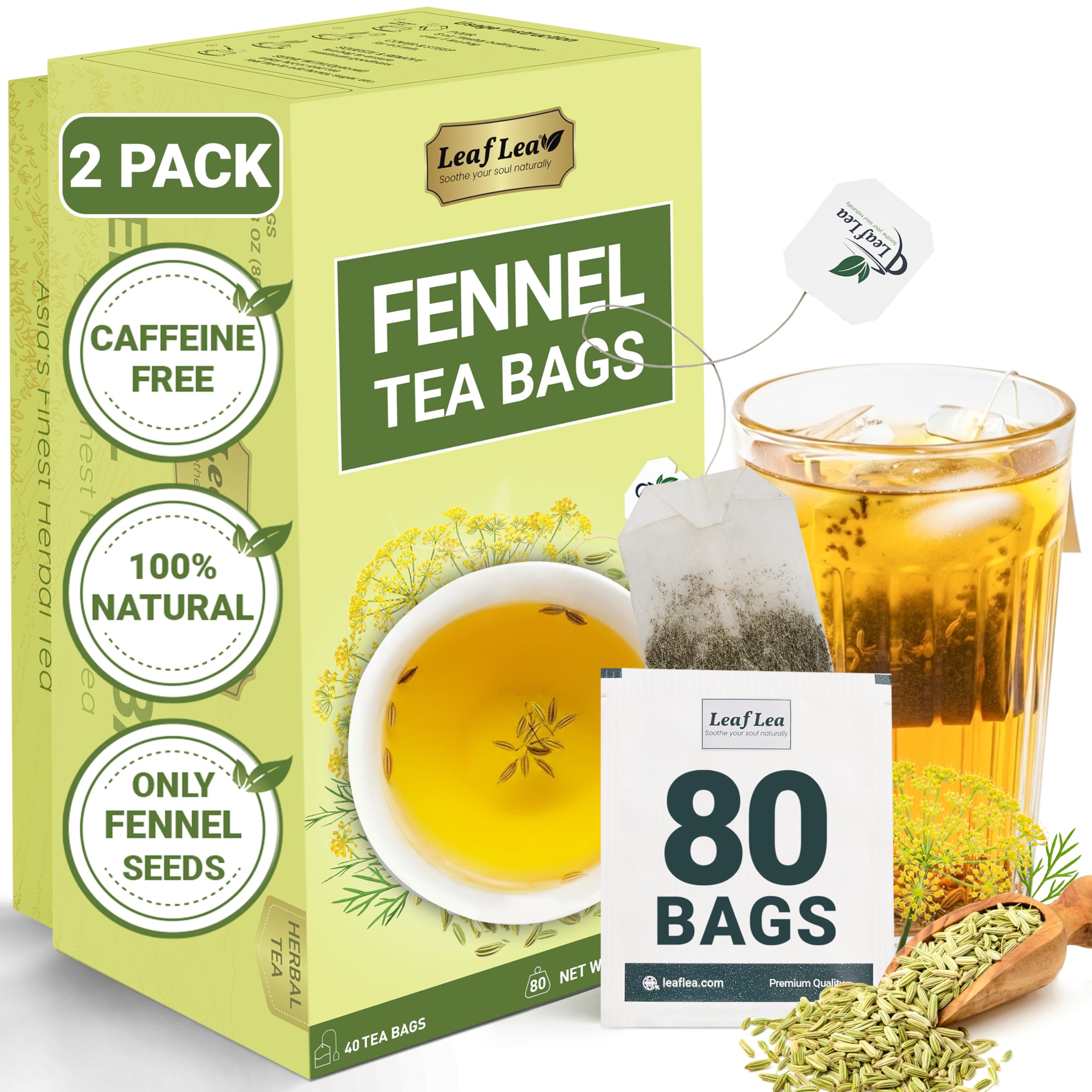 LeafLea 40 Turmeric Ginger Cinnamon Tea Bags, 100% Natural Ingredients Herbal Tea