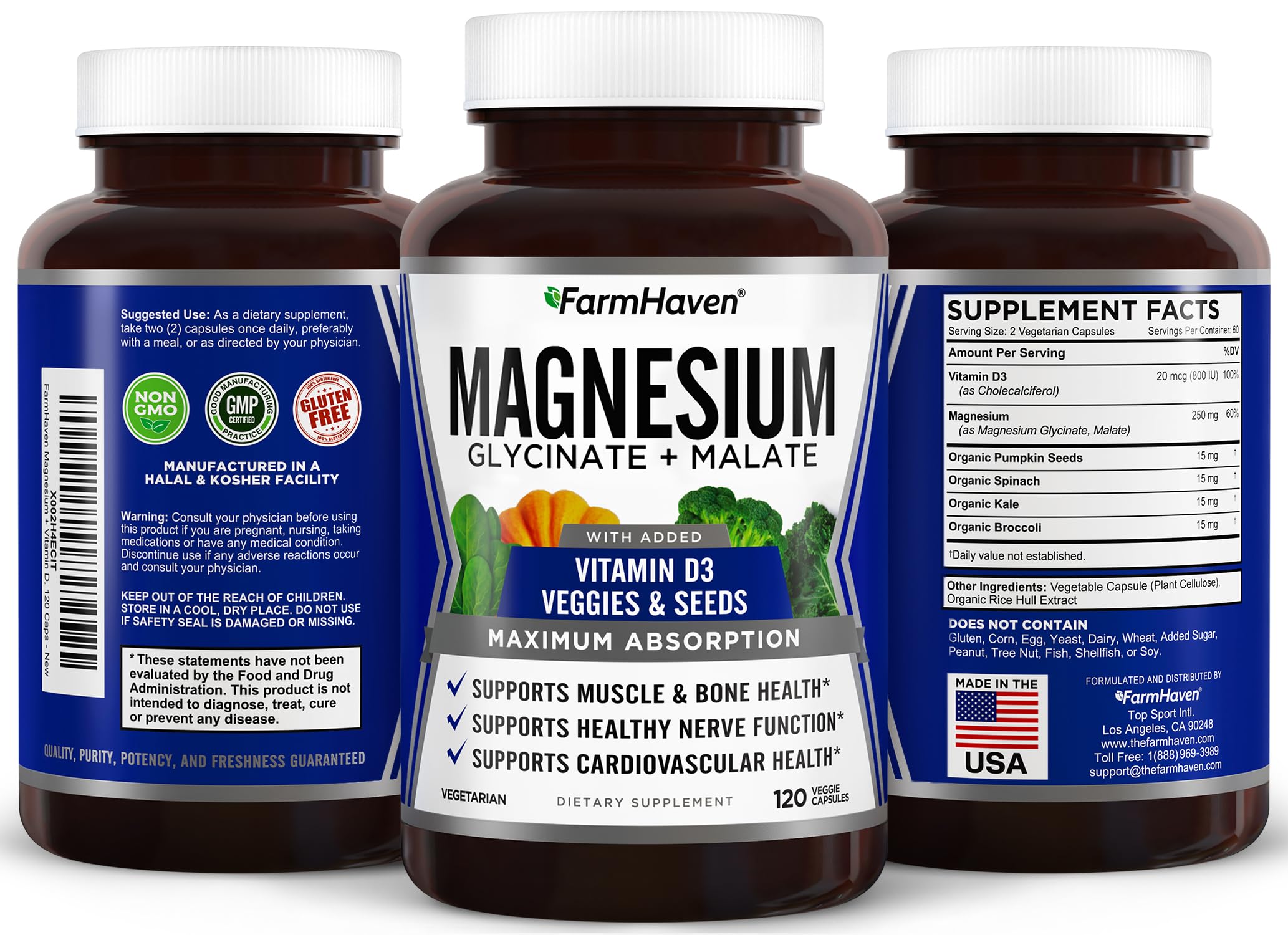 FarmHaven Magnesium Complex –Magnesium Glycinate & Malate w/Vitamin D3