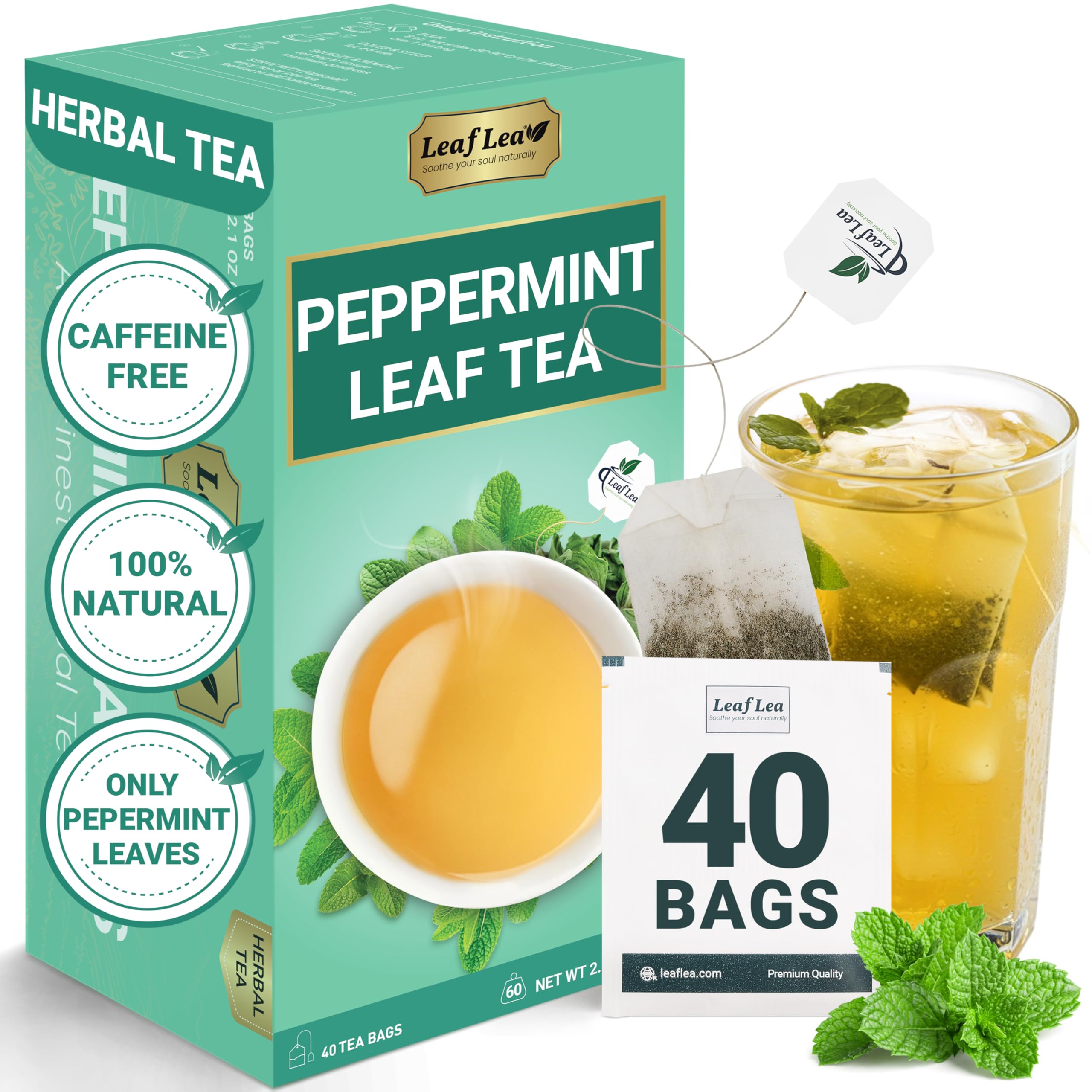 LeafLea 40 Turmeric Ginger Cinnamon Tea Bags, 100% Natural Ingredients Herbal Tea