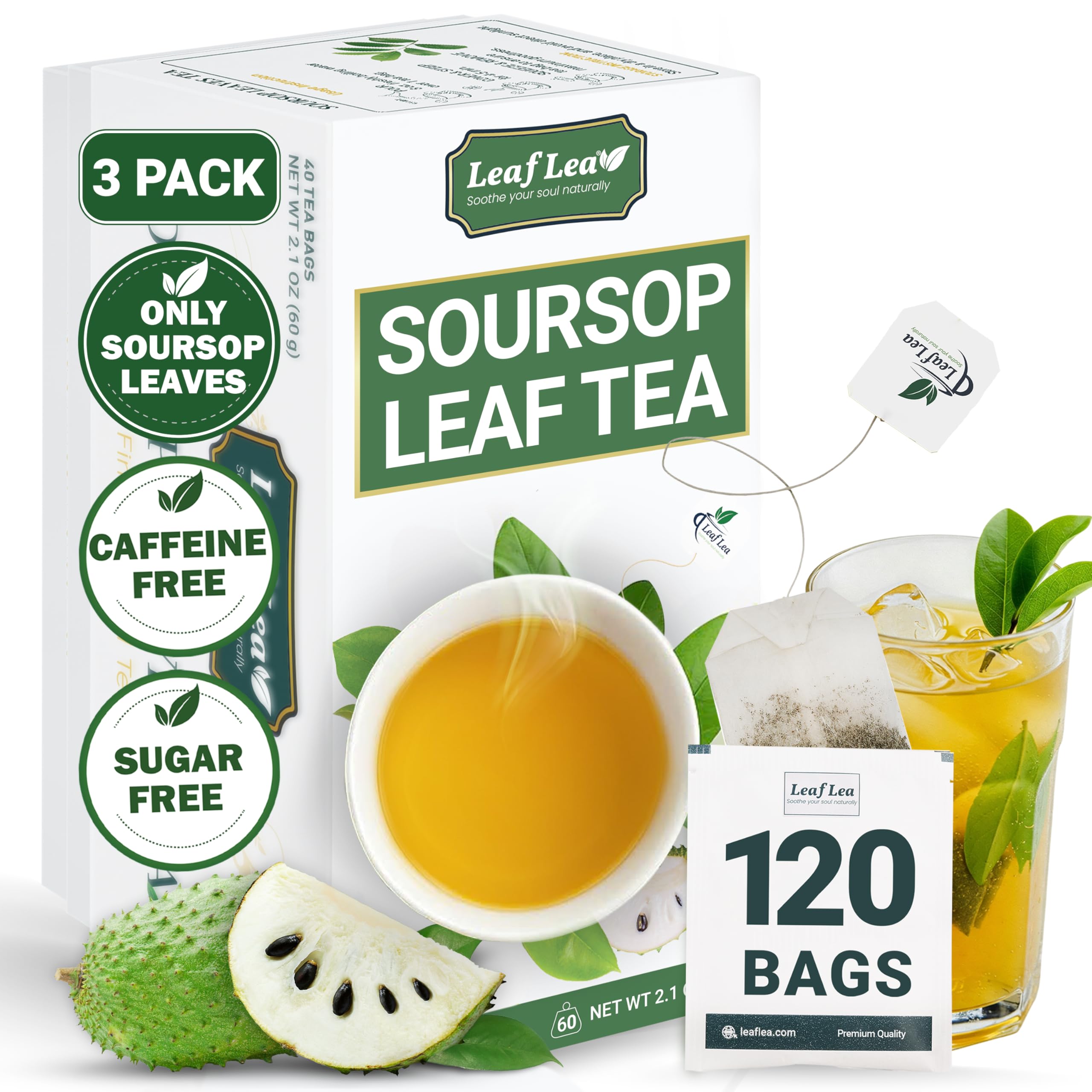 LeafLea 40 Turmeric Ginger Cinnamon Tea Bags, 100% Natural Ingredients Herbal Tea