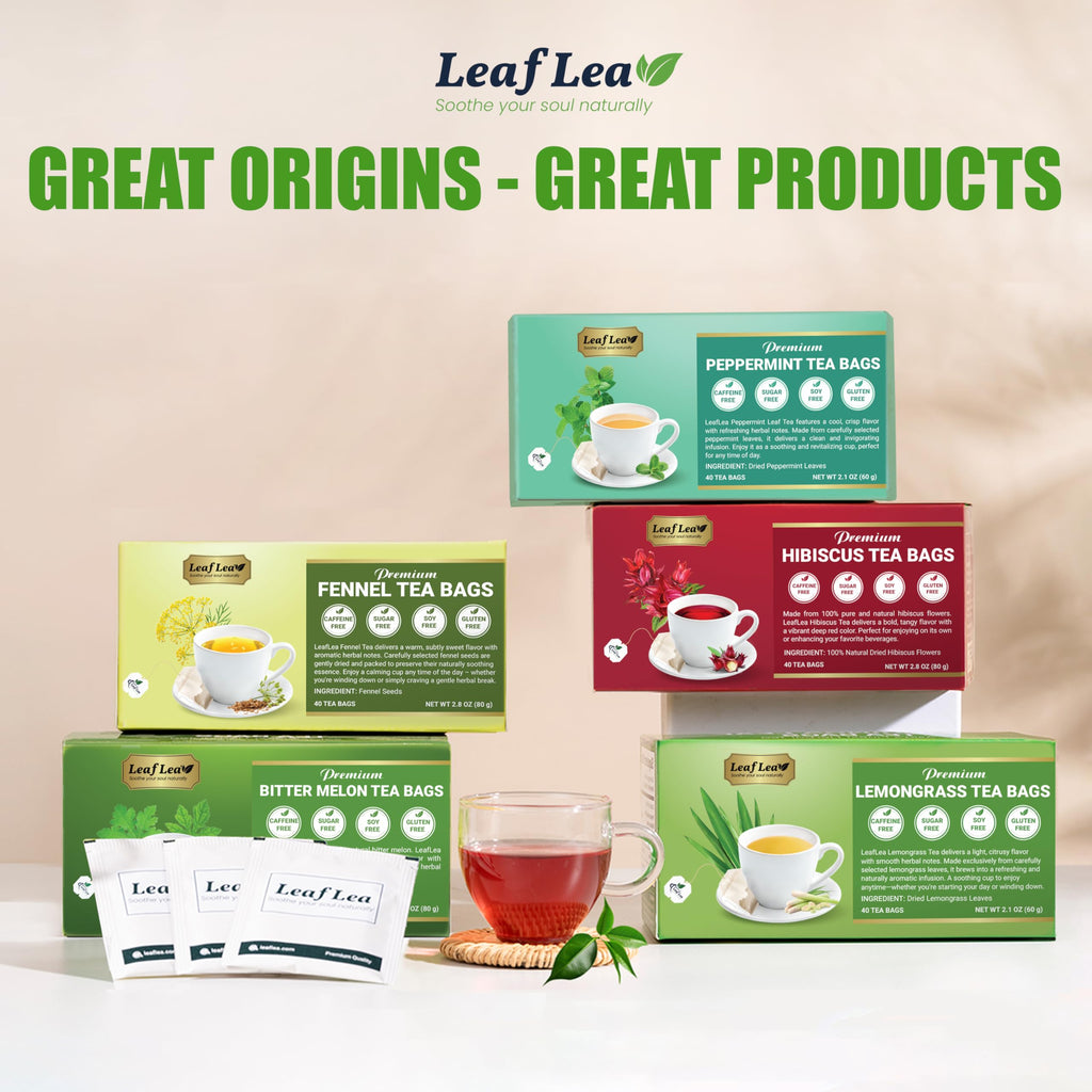 LeafLea 40 Turmeric Ginger Cinnamon Tea Bags, 100% Natural Ingredients Herbal Tea