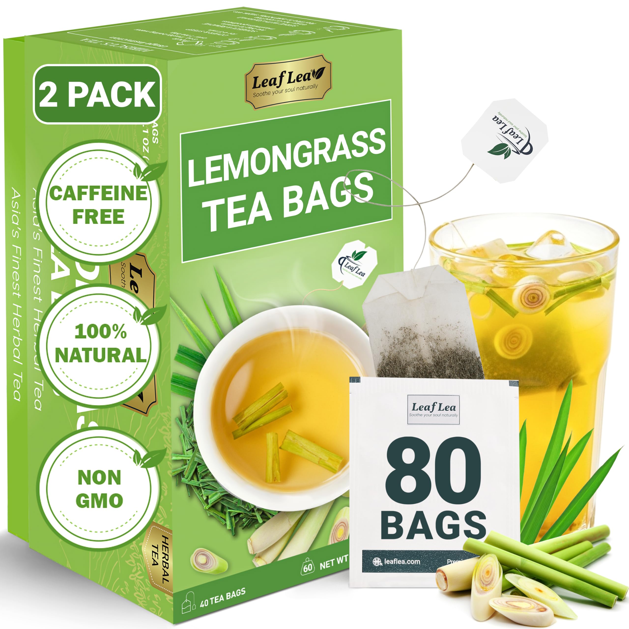 LeafLea 40 Turmeric Ginger Cinnamon Tea Bags, 100% Natural Ingredients Herbal Tea