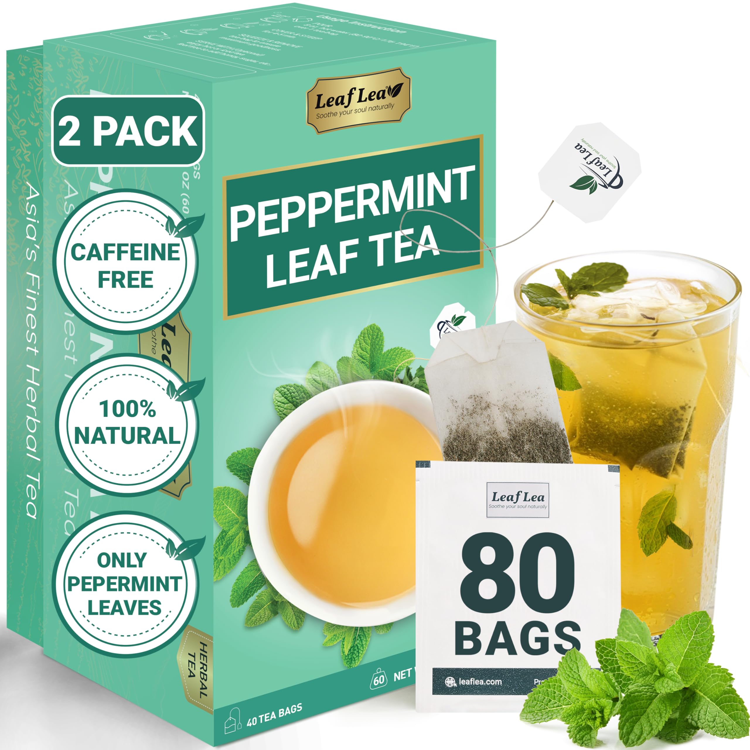 LeafLea 40 Turmeric Ginger Cinnamon Tea Bags, 100% Natural Ingredients Herbal Tea