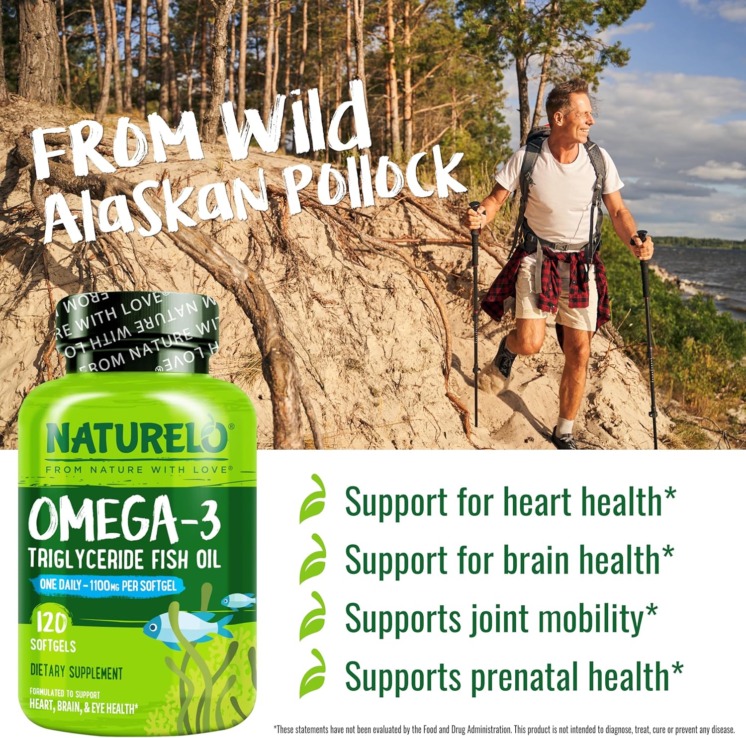 NATURELO Burpless Omega 3 Fish Oil Supplement - 1100mg Triglyceride Omega-3